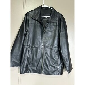 Vintage KC Collections Womens Black Leather Jacket  Zip Collar Style Outerwear